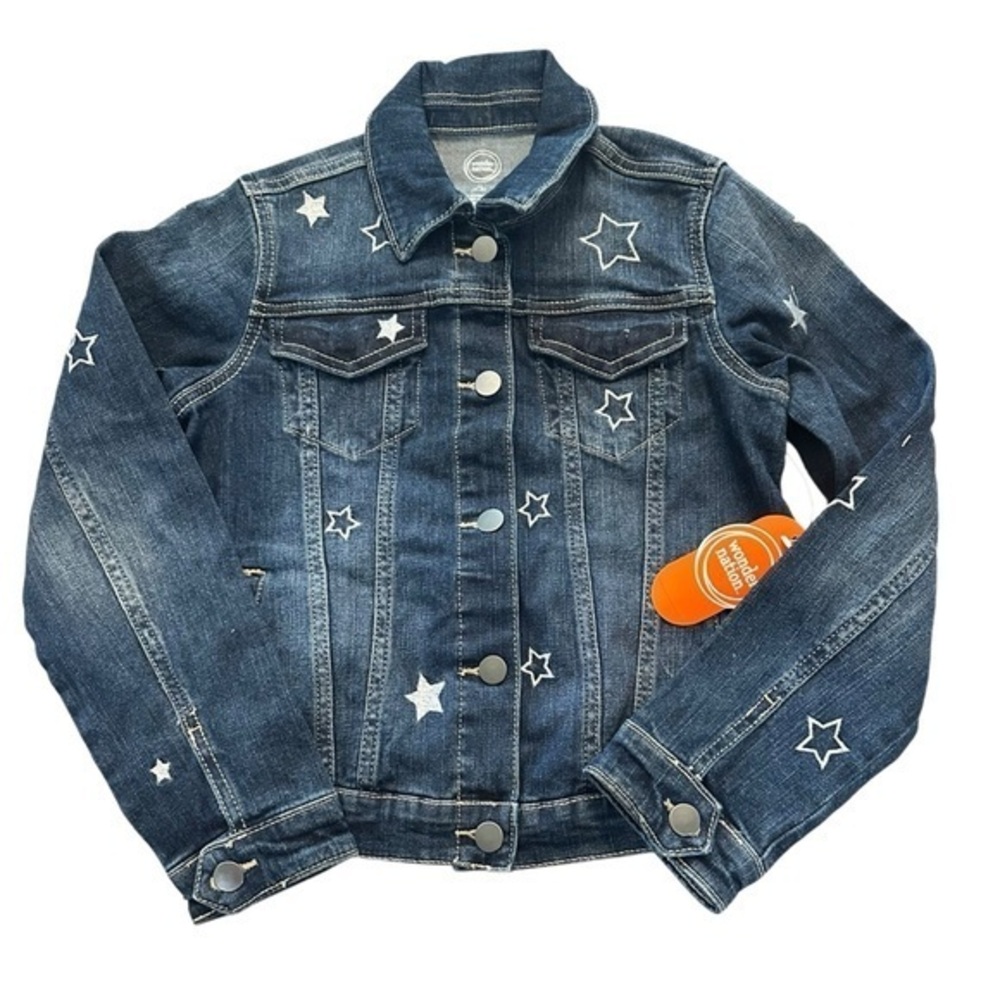 NWT Wonder Nation Star Embroidered Denim Jean Jacket - Girls Size Med 7/8 - Blue